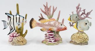 Ceramics: three Royal Worcester figures of fish, c.1968, modelled by Ronald van Ruyckvelt as a Spade