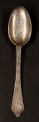 Silver: a 17th/ 18th century trefid rat tail spoon, very worn marks, engraved with initials 'EN'. 19