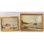 Frances H McKay (American, 1880-1969) Boats in a harbour Signed 'F. H. McKay' bottom left, oil on ca