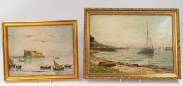 Frances H McKay (American, 1880-1969) Boats in a harbour Signed 'F. H. McKay' bottom left, oil on ca