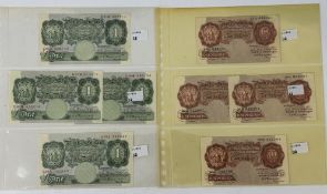 Banknotes: K O Peppiatt 10/- threaded notes, Fourth Period, serial numbers, 37H 048241, 36H 862907, 