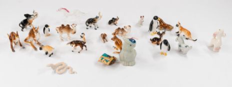 Ceramics: Twenty-three miniature ceramic figures of animals and birds, modern, including penguins, k