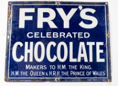 Advertising: Fry's Chocolate, a blue enamel advertising sign, early 20th century, inscribed in white