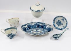Ceramics: A Worcester blue and white sucrier and cover, c.1760-65, moulded with a chrysanthemum desi