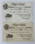 Banknotes: Operation Bernhart German Forged notes K O Peppiatt, £5 notes (2), 6th May 1936, First Pe