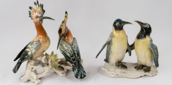 Ceramics: Two Karl Ens porcelain figure groups of birds, 20th century, one depicting a pair of hoopo