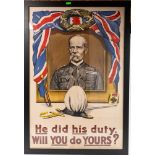 Posters/Militaria: WWI Propaganda/Recruitment poster "He Did his Duty Will You do Yours" published b