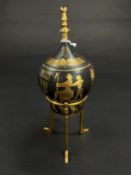 A Japanese bronze and damascene or zogan scent bottle, c.1922-23, the black body with gold wire inla