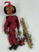 An early Pelham Puppet 'Devil' (Demon King), in blue label box, with painted face, applied moustache