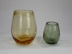 Two Whitefriars Controlled Bubble vases, mid century, the larger of amber tone, the smaller green, 1