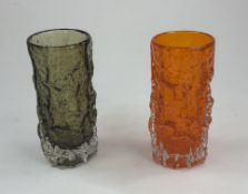 A pair of Whitefriars cylindrical glass vases designed by Geoffrey Baxter, from the Textured range, 