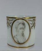 Ceramics: a Continental porcelain coffee can, early 19th century, painted in sepia monochrome with a