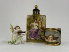 A Meissen coffee can, c.1785-90, painted with a cherub resting his chin on his arms, after Raphael, 