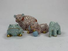 Four Herend porcelain figures of animals, modern, including a bear, an elephant, a toad and a puppy 