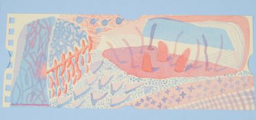Art: David Hockney's composition in red and blue, offset lithograph in colours on woven paper, 2005,
