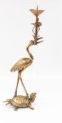 Asian Art: a Japanese bronze figure group or incense burner, 20th century, modelled as a crane stand