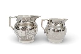 Two silver lustre pearlware jugs, 1st half 19th century, each decorated with a band of fruiting grap