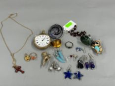 Costume Jewellery: a gold plated open faced Elgin pocket watch, together with a small selection of c