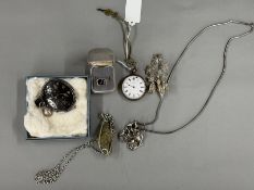 Jewellery: a silver bark effect signet ring, set a bluejohn table; a white metal pocket watch marked