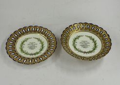 A commemorative Minton plate and low comport, c.1846, each piece titled 'Presented in 1846 by Peter 