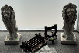 Gardenalia: two cast iron boot scrapers, one of horseshoe form, together with a pair of reconstitute