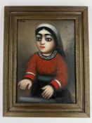 * Gaiyur Yunus (Azerbaijan, b.1948) Portrait of a woman in a red top, 1992Signed bottom right Oil on