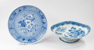 Ceramics: A Spode Botanic series transferware cheese stand, 19th century, the low-footed circular fo