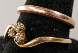 Jewellery: a 9ct yellow gold band, London 1942, UK size M, together with a yellow metal ring, unmark