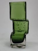 A small Whitefriars 'Drunken Bricklayer' vase designed by Geoffrey Baxter, mid century, in Meadow Gr