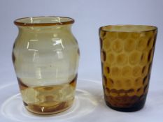 Two Whitefriars glass vases, mid century, one designed by James Powell, of flared form with moulded 