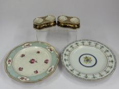 Ceramics: two Derby plates, c.1820, each decorated in the Sèvres manner, one with a central floral s