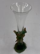 A Daum Art Glass trumpet vase, early 20th century, with a clear glass trumpet rising from a pate de 