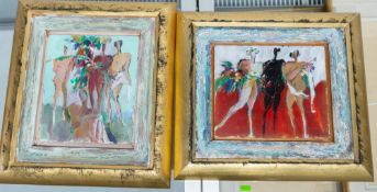 * Tadeusz Bartos (b.1970) Abstract Signed 'Bartos '89' lower right 23cm x 23cm Plus companion work (
