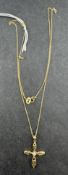 Jewellery: Yellow metal, 46cm, curb link chain, with a 20mm x 16mm cross, at the centre is an eight-