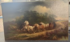 Henry William Banks Davis RA (British, 1833-1914) Horse train in a storm Signed bottom right Oil on 