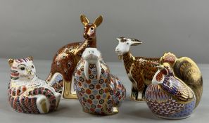Ceramics: Royal Crown Derby; a group of five paperweights, to include a nanny goat, 11cm, dated 2000