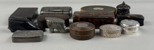 Decorative Arts: a 19th century oval blonde and dark horn snuffbox set an uninscribed white metal pa