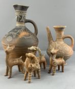 Ceramics: a Balkharskaya Keramika jug, with painted images above repeating bands, 30cm; a similar wi
