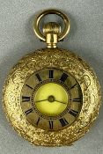 Watches: a yellow metal half hunter fob watch, Continental 18ct gold hallmarks and testing as such, 
