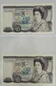 Banknotes: David H F Somerset, £20 notes serial numbers E45 606471, J13207420, UNC EPM B350. (2)