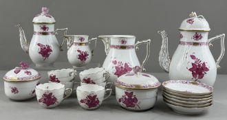 A Herend tea and coffee service, modern, decorated in the Purple Apponyi pattern in puce enamel with