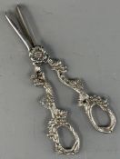 Silver Plate: a pair of white metal grape shears, the handles naturalistically cast with grapes and 