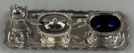 Silver: a three piece cruet set on tray by A Chick & Sons Ltd, each hallmarked with the Jubilee 