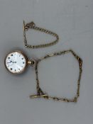 Watches: a 9ct gold cased open faced pocket watch, Birmingham 1918, white enamel dial with Roman num