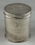 Hallmarked Silver: cigarette canister the lid having the crest of Bermuda and engraved B S C Regatta