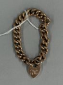 Jewellery: a 9ct rose gold hollow curb link bracelet with heart shaped clasp, Birmingham 1903, c.20c