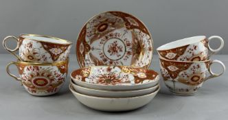Three Chamberlain's Worcester cups and saucers, c.1820, painted in pattern 328 in red and gilt with 