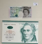 Banknotes: Bank of England, Merlyn Lowther, special limited edition of 1500, a Millennium £5 note, s