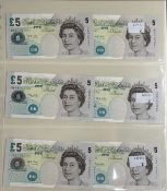 Banknotes: Bank of England, Merlyn Lowther £5 notes (6) 3 pairs of consecutive serial numbers HA01 0