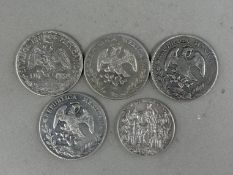 Coins: The John Ellis Collection- a 1914 'Mexico 'Caballito' one peso silver coin, three Mexican 8 R
